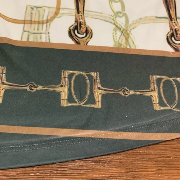 One World Green Blouse Top 3/4 Sleeve Women's Size L Horse Bit Print - Picture 9 of 9